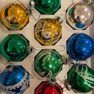 Vintage Holly Brand Glass Christmas Ornaments